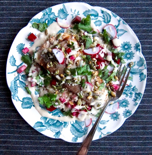 Arctic Char with Pulsed Cauliflower, Quick-Pickled Beets and Tahini Dressing